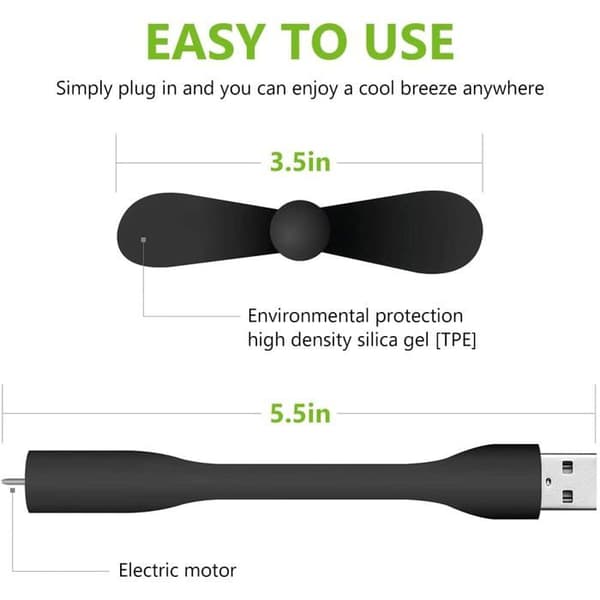 Bærbar USB-blæser - 360° justerbar - Sammenfoldelig - Sort + Hvid