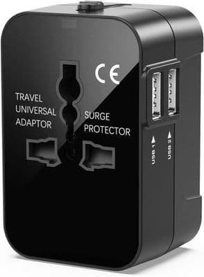 Rejseadapter med 2 USB-porte, alt-i-én global rejseadapter, universel oplader, strømadapter