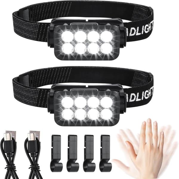 Hodelykt 2000 lumen, for barn, LED batteridrevet hodelykt med 6 lysmoduser, AAA-batterier inkludert, jogging