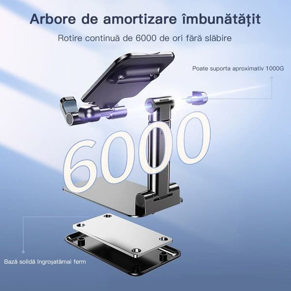 Telefon-/tabletstander, ABS/silikone, højdejusterbar, foldbar, 110x110x65mm, sort