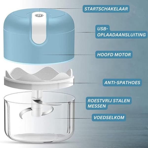 3-blade Electric Vegetable Cutter - Rechargeable - Mini Food Processor - White/Blue