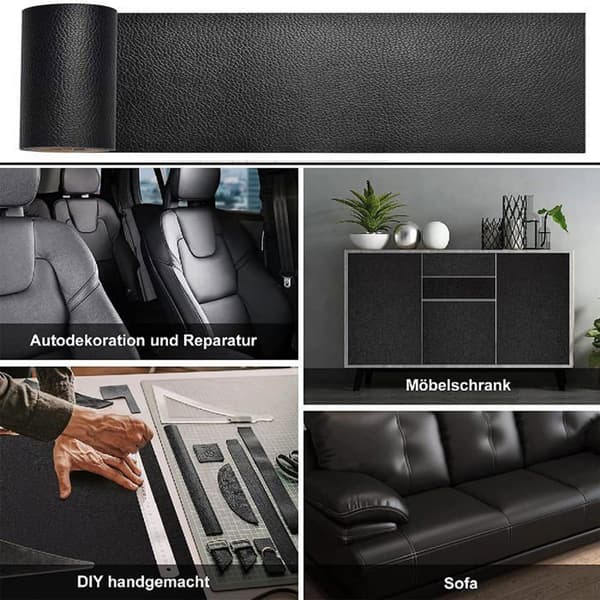 Læderklæbemiddel, Læderreparationslap, Læderreparationslap, til sofaer og bilsæder - 50x137cm (sort)