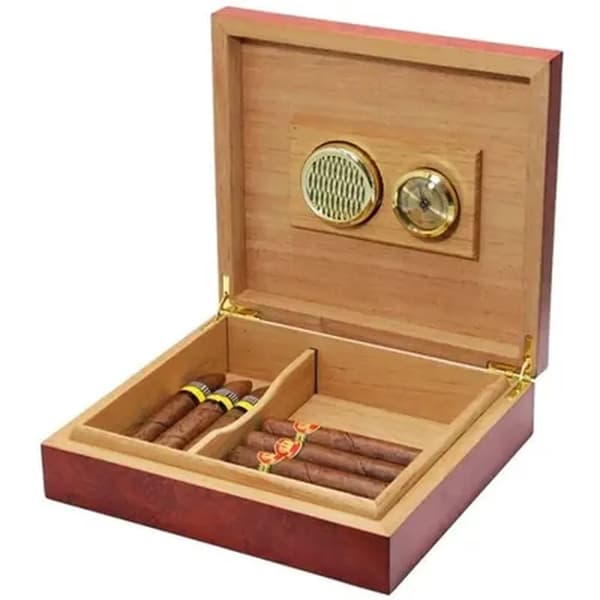 Brun cigarhumidor i cedertræ med hygrometer