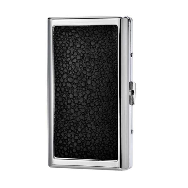 Portable Leather Cigarette Case - Black Leather, Holds 14-20 Cigarettes, Compact Design
