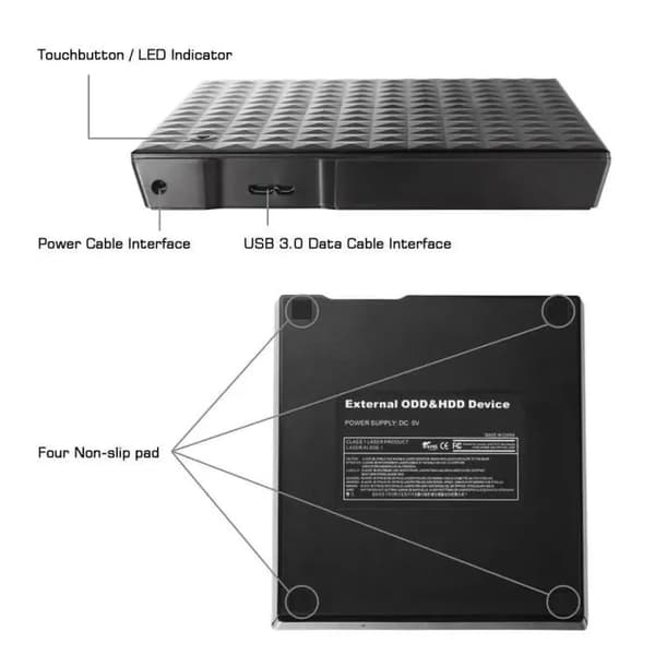 Ekstern DVD-brænder - Kompatibel med Windows og Mac - USB 3.0 - Sort - Understøtter DVD/CD-RW
