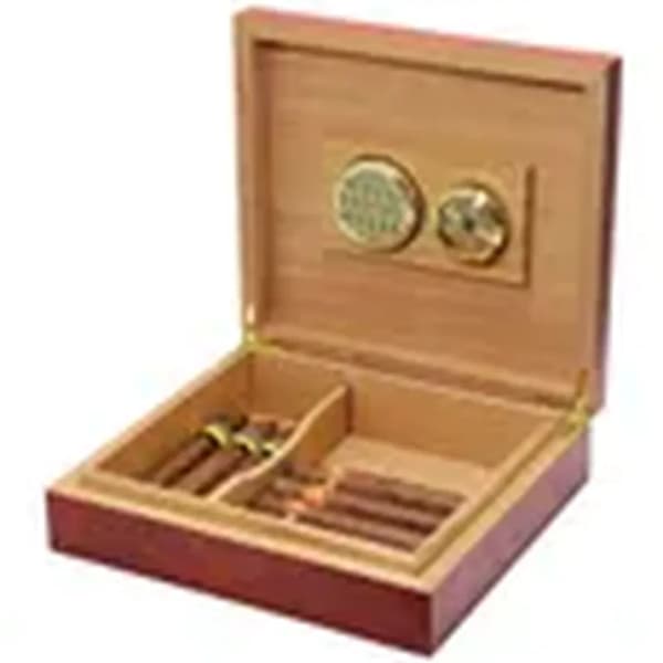 Brun cigarhumidor i cedertræ med hygrometer