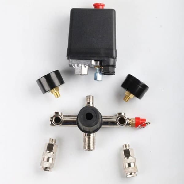 Trykregulator med kompressortrykafbryder, trykafbryder med 2 displays