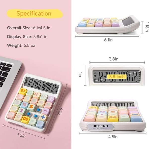 Mechanical Keyboard Calculator - 12-Digit Large LCD Display - Large Keys, True Mechanical Keyboard, Office Desktop Calculator - Study