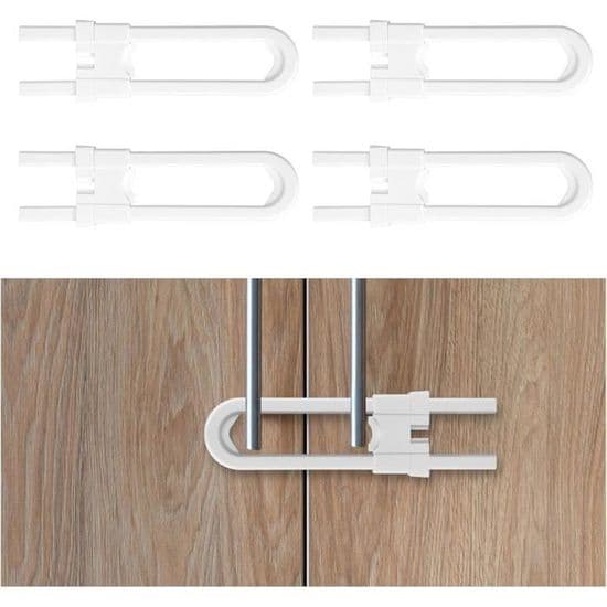 Barnsäkra skåpslås, 4-pack babyskåpslås - U-formade barnsäkerhetsdörrlås lämpliga