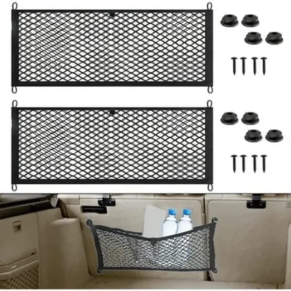2 overdimensionerede 60x25 cm opbevaringsnet til bil, autocamper, båd, justerbar elastisk netpose med skruer