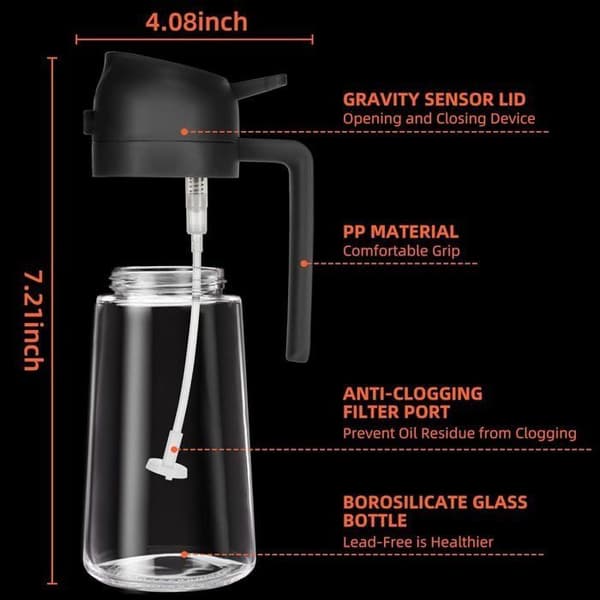 2-in-1 öljysuihkepullo, 470 ml, 2 kpl, musta ja valkoinen