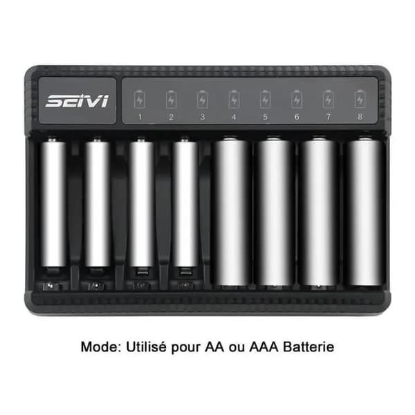 Smart oplader til NiMH AA/AAA-batterier - 8 pladser, DC5V, 620mA output