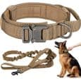 Justerbart hundehalsbånd - Høyfast nylon - Khaki - Metallhåndtak