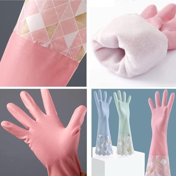 Latexhandskar - Handskar - 3-pack Hushållsrengöringshandskar - Bomullsfodrade diskhandskar