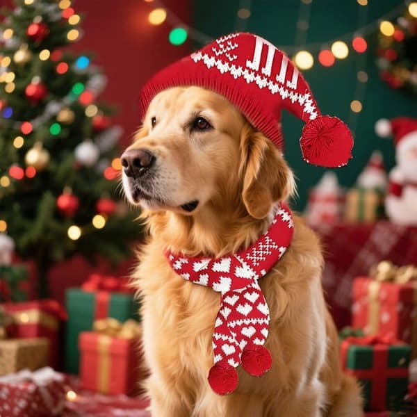 Rødt julehjortegevir-tørklæde til hunde - Vinterhalsvarmer til julefester - til kæledyr