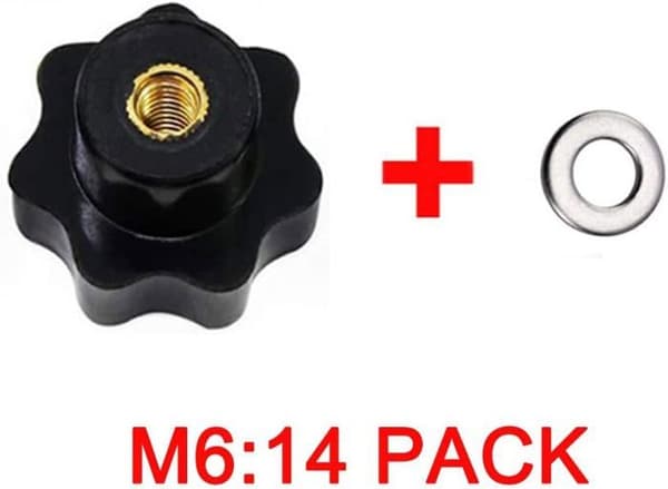14 stk. M6 riflede spændeknapper, stjerneformede håndknapper, sort plastspændeknap med skiver