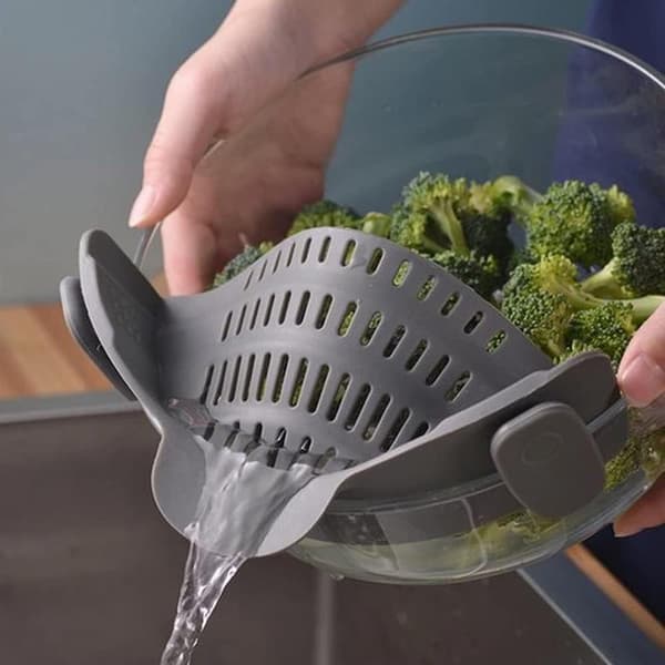 Silicone Colander - Strainer - Kitchen Set - Drying Rack for the Kitchen - Pasta Strainer - Food Grade Silicone - Grey