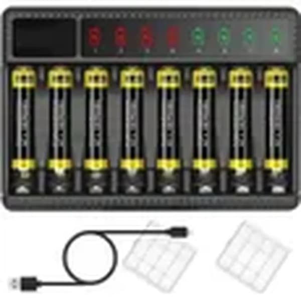 Smart oplader til NiMH AA/AAA-batterier - 8 pladser, DC5V, 620mA output