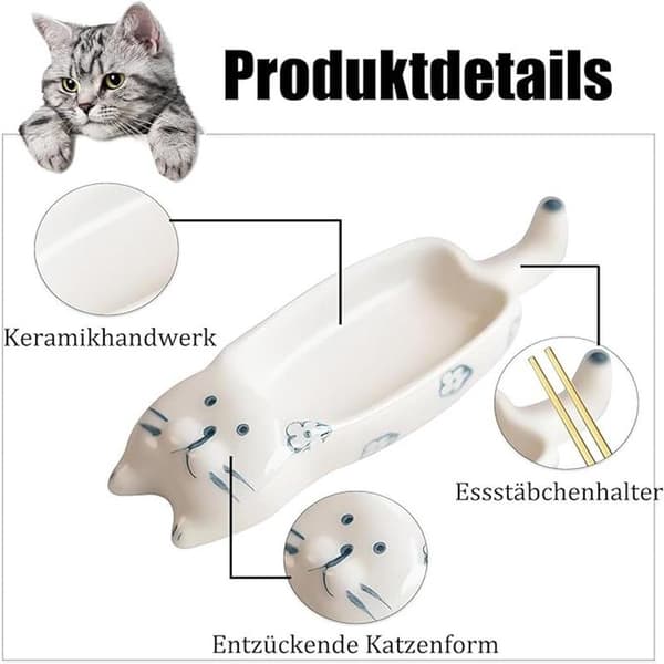Sæt med 3 keramiske dyppeskåle med katteformet design, stabelbare til saucer og snacks