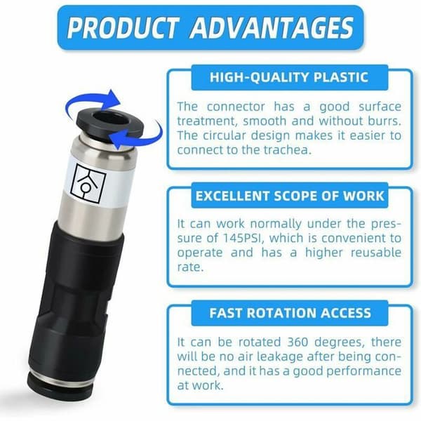 Trykluft kontraventilforbindere, 6 mm, push-to-connect luftstrømsfittings, flere farver, Largeight