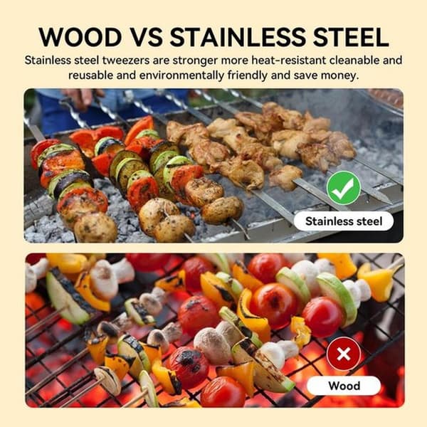 20-pakke grillspyd - Rustfritt stål - Holdbare - Grilling, Kebab, Bål - 35 cm