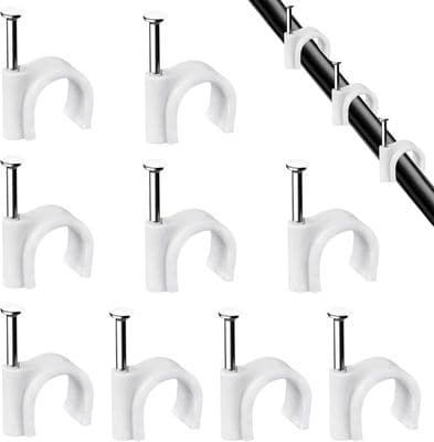 Pakke med 100 solide og holdbare hvide runde kabelclips - 7 mm