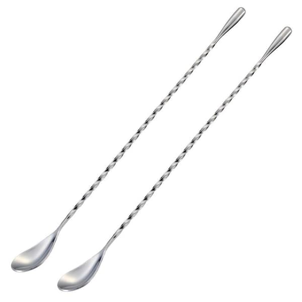 Cocktailrører, barskje, cocktailrører, rustfritt stål, 30 cm langt håndtak, sølv, 2 stk.