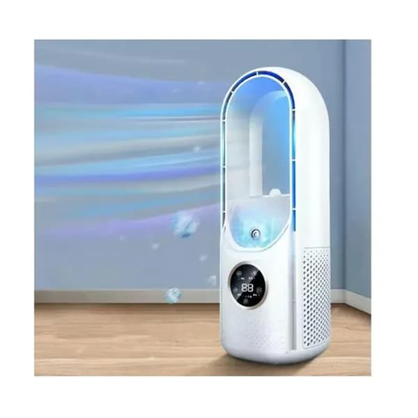 Bladeless ventilator, lydløs bladeless ventilator til soveværelse, 6 hastighedsindstillinger, touch-kontrol, befugtning