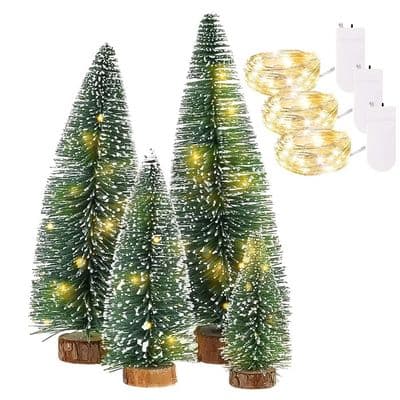 Mini konstgjord julgran med LED-ljus, 4 delar