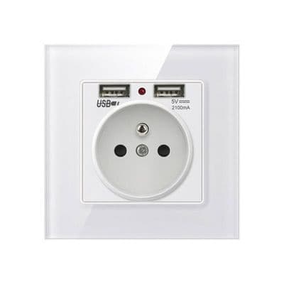 Vægstik med dobbelt USB-oplader kompatibel med iPhone/Android (1 stk.)