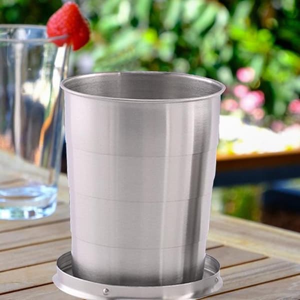 Sæt med 2 sammenklappelige kopper i rustfrit stål på 250 ml til camping, vandreture og udendørs aktiviteter
