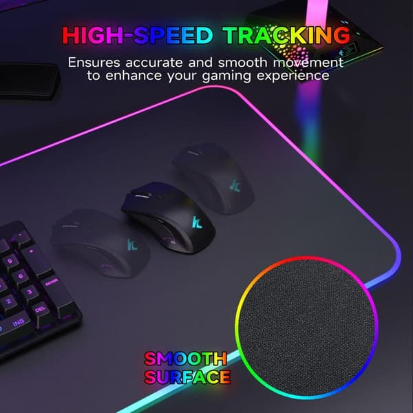 Genopladelig RGB Gaming Musemåtte - Trådløs 15W Musemåtte, Ekstra Stor LED Musemåtte 80*30cm, 10 Belysningstilstande, Spiltilbehør
