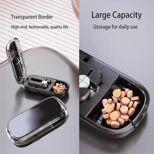 Pill Splitter - Adjustable Pill Tray - Pill Box - Pill Dispenser - Pill Cutter - 1/2 & 1/4 Divisions - Pill Box for Cutting and Storage - White