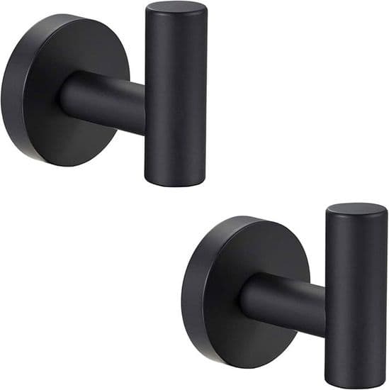 Sæt med 2 badehåndklædekroge med metalskruer, knagerække, mat sort, badekåbekrog (sort)
