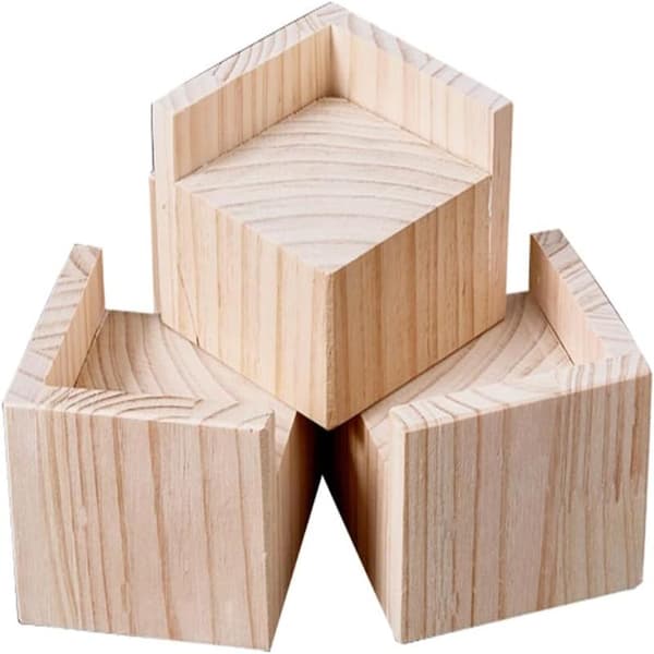 Møbelløfter - 4 dele - Møbelløfter i træ - Træ - Kontorsengeløfter - Møbelløfterfødder - Fødder - 5x5cm Højde 8cm - seng - bord