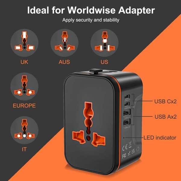 Universell reseadapter, universell reseadapter med 2 USB och 2 USB-C
