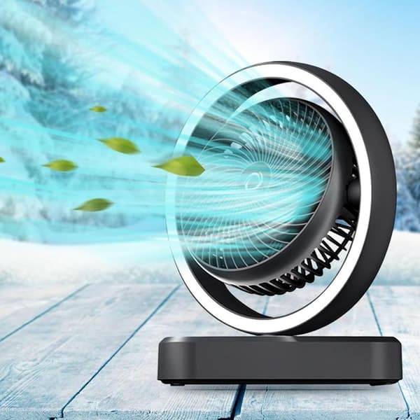 Electric Desk Fan with Oscillating Function, Air Circulation Fan, Extra Lighting, Suitable for Office, Dorm, Home, Black, 2025
