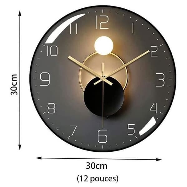 Lydløs rund vægur - 30 cm - Sort - Moderne design