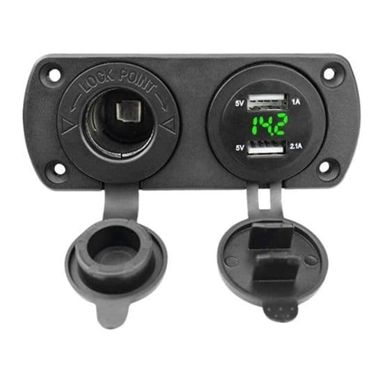 12-24V Dobbelt USB-stik med grøn LED-displayadapterpanelkontakt til båd og bil