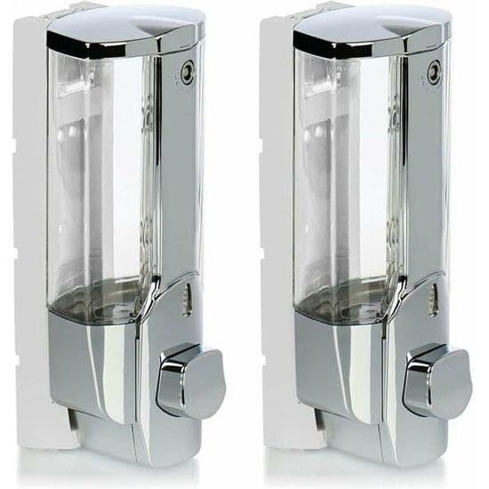 Väggmonterad påfyllningsbar tvåldispenser, 2x för duschgel och schampo, kromfinish