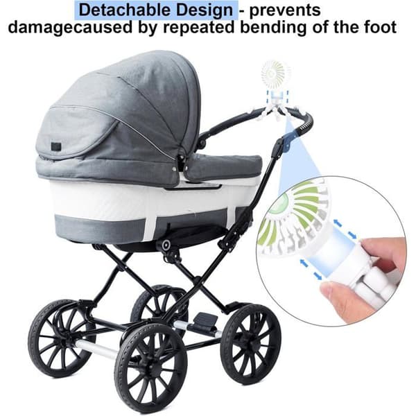Genopladelig klapvognsventilator - 3 hastigheder - 360° rotation - 2000 mAh