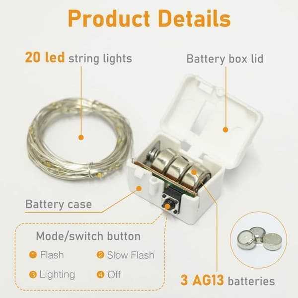 12-styks LED lyskæde - 2M - 20 LED'er - 3 tilstande - Indendørs, Have