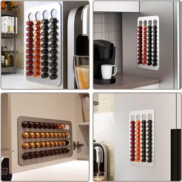 Nespresso kapselholder, rommer 40, veggmontert stativ i rustfritt stål