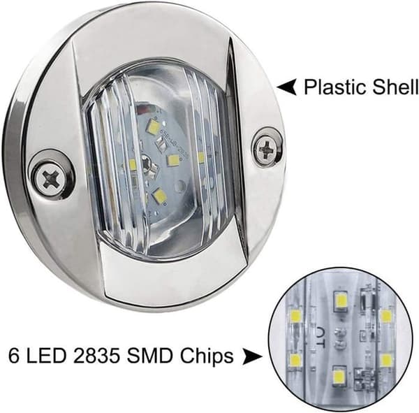 Sæt med 4 12V LED bådlys - Runde marine lys - LED agterspejlmonterede lys - Til båddæk (hvid)