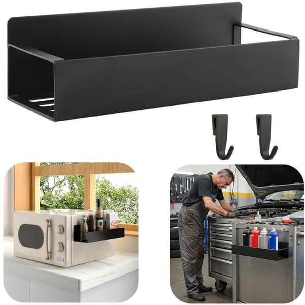 Storage rack - wall-mounted storage rack - spice rack - magnetic storage rack for the refrigerator - two hooks included - black) - can be used