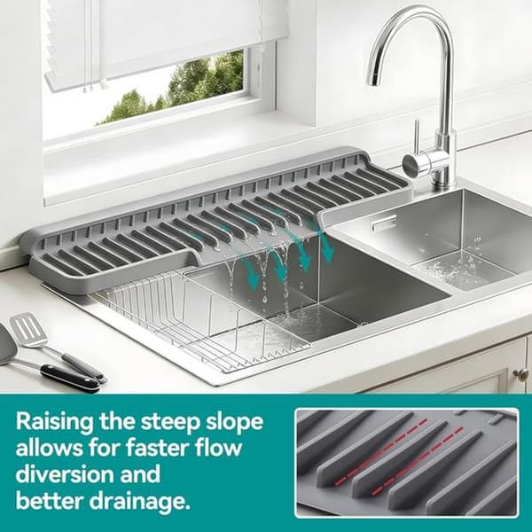 Sink Mat Splash Guard - Faucet Mat Drying Rack - Countertop Protector - Foldable Silicone Design - 45 x 15 cm - Grey