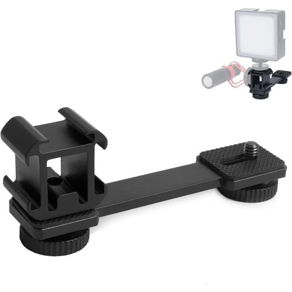 Trippel blitsskobrakettadapter, kamerablitssko, 3-i-1 mikrofonholder