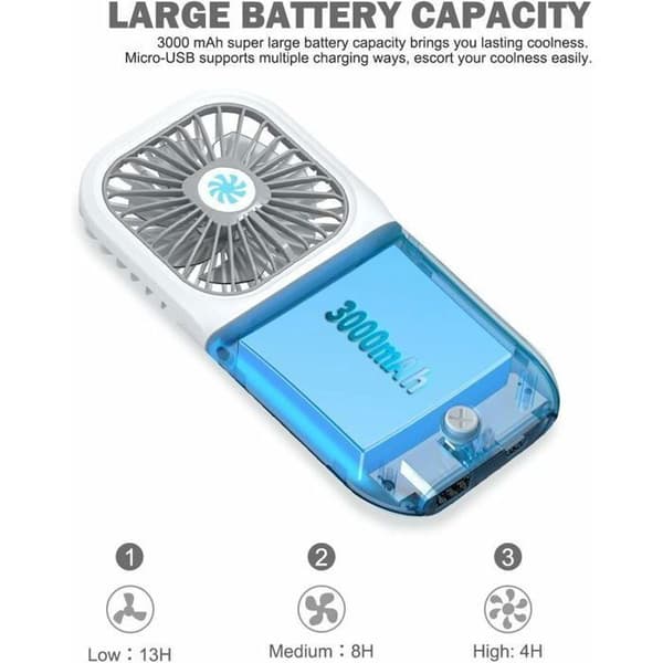 Bærbar genopladelig ventilator med 3 hastigheder, Mini USB-ventilator, Stille drift til kontor- og udendørsbrug, Flere farver