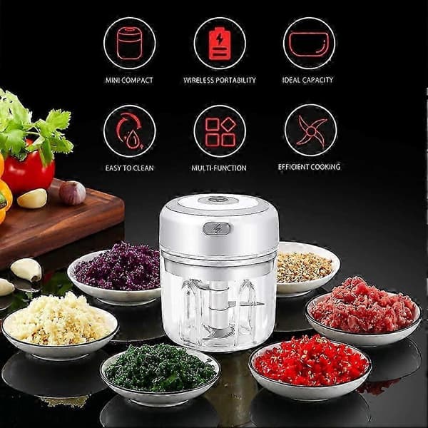 Electric Mini Garlic Chopper, White [Three-blade] 250 ml
