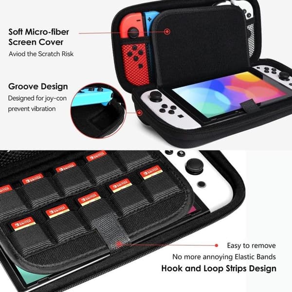 Etui til Nintendo Switch 2, hårdt bæreetui med stødsikker pose og plads til 10 spilpatroner